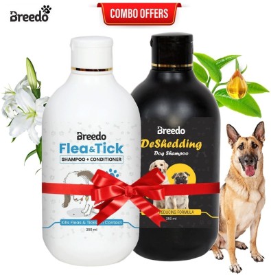 Breedo Dog Need (Combo of 2) Dog Flea-Tick Shampoo + Deshedding Shampoo Allergy Relief, Conditioning, Anti-fungal, Anti-microbial, Anti-itching, Anti-dandruff Natural Dog Shampoo(500 ml)