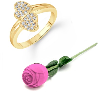 VIGHNAHARTA valentine day ring rose box Glory Double Heart Gold Plated (CZ) Ring Alloy Cubic Zirconia Gold Plated Ring