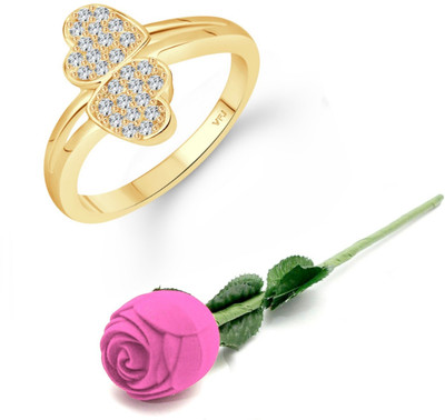 VIGHNAHARTA valentine day ring rose box Glory Double Heart Gold Plated (CZ) Ring Alloy Cubic Zirconia Gold Plated Ring