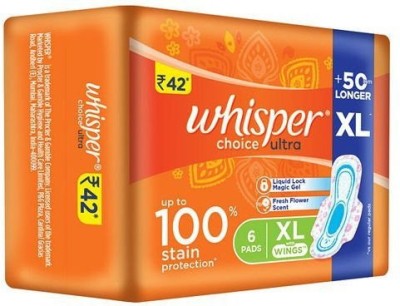 Whisper Choice Ultra XL WINGS upto 100% STAIN PROTECTION 6 PADS Sanitary Pad