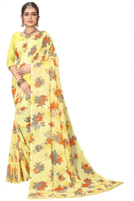 maayro Floral Print Daily Wear Georgette Saree(Yellow)