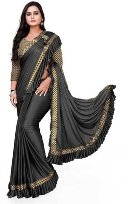 fem hub Solid/Plain Bollywood Silk Blend Saree(Grey)