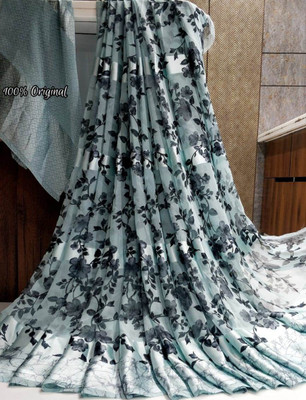 Aarvi impax Floral Print Daily Wear Georgette Saree(Blue)