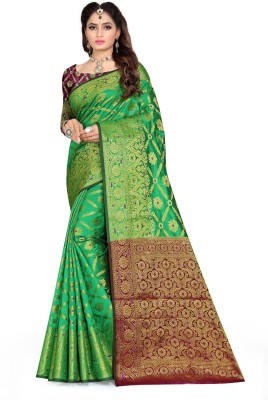 AVIYOM Self Design Kanjivaram Pure Silk, Art Silk Saree(Green, Maroon)