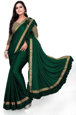 fem hub Solid/Plain Bollywood Silk Blend Saree(Green)