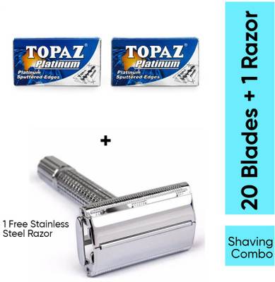 TOPAZ Stainless Steel Double Edge Shaving Blades With 1 Shaving Razor For Men