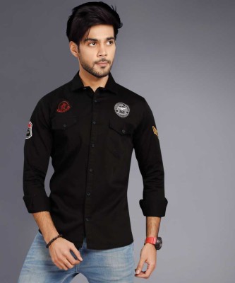 BG TEX Men Solid Casual Black Shirt