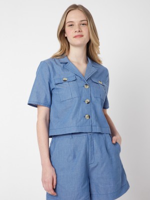 VERO MODA Women Solid Casual Blue Shirt