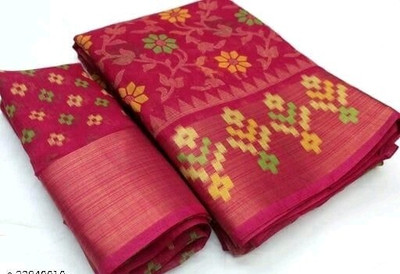 AARTI SELECTION Floral Print Patola Cotton Blend Saree(Pink)