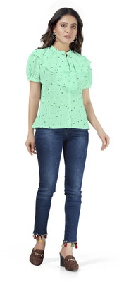 AMAP Casual Polka Print Women Light Green, Dark Blue Top