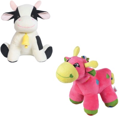 ULTRA Plush Combo Of Sitting Cow & baby giraffe Soft Toy(Pack of 2 multicolor)  - 27 cm(White, Pink)