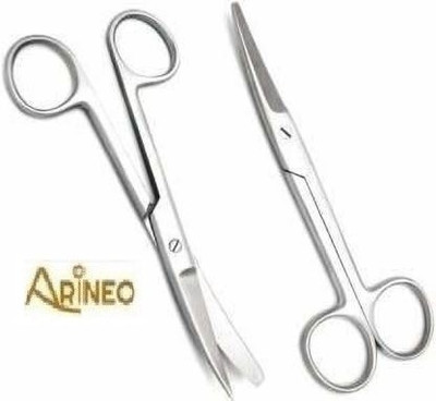 ARINEO Surgical Dressing Scissor Straight and Curved Sharp/Blunt 6 Inch Set Of 2 Pcs Utility Forceps