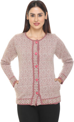 aarbee Printed Round Neck Casual Women Pink Sweater