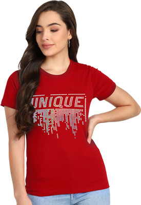 SHASHVI Printed Women Round Neck Red T-Shirt