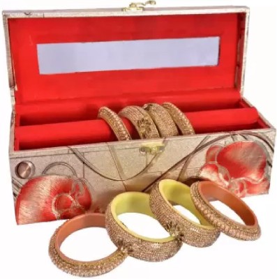 Riyansh Floral Design Wooden single Rod Bangle Storage Box, Gold BANGLE BOX, LOCK BOX Vanity Box(GOLDEN)