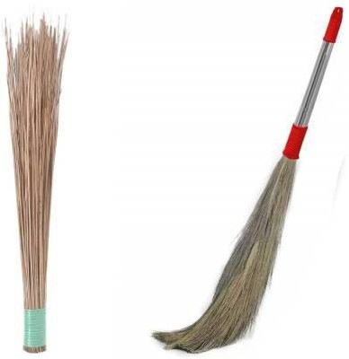 Rvees Brooms Combo For Dry & Wet Floors Coconut Fiber, Grass Wet and Dry Broom(Multicolor, 2 Units)