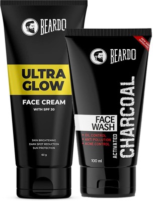 BEARDO Activated Charcoal Face Wash and Ultraglow Face Cream SPF 30 for Men Combo