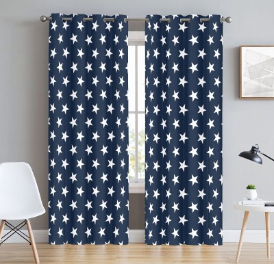 HOMADORN 152.4 cm (5 ft) Polyester Room Darkening Window Curtain (Pack Of 2)(3D Printed, Blue)