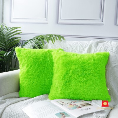 Wondershala Fur, Faux Silk, Microfiber Cushions Cover(Pack of 2, 40 cm*40 cm, Light Green)