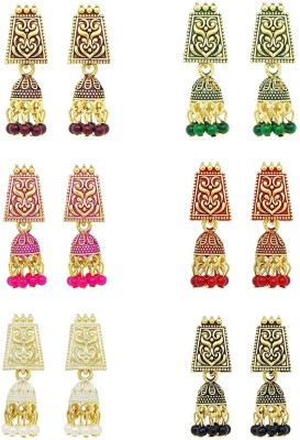 Happy Stoning Designer Jhumka Earrings Pack of 6 pairs Brass Jhumki Earring