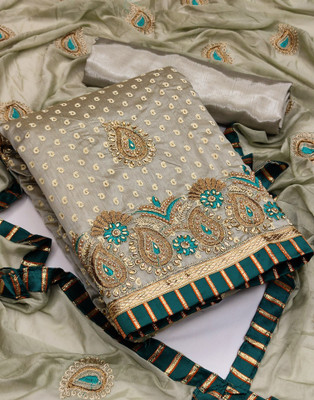 Samah Cotton Blend Dyed, Embroidered, Embellished Salwar Suit Material