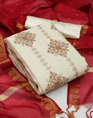 Samah Cotton Blend Dyed, Embroidered, Embellished Salwar Suit Material