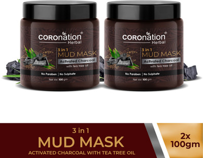 COROnation Herbal Activated Charcoal 3 in 1 Mud Mask - Pack of 2(200 g)