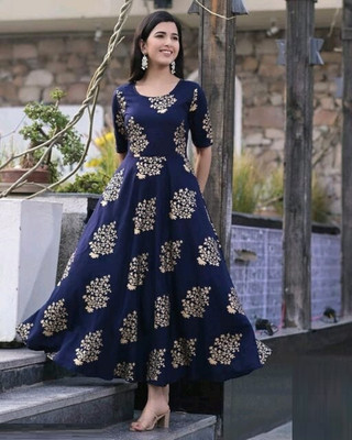 Tejal Textile Flared/A-line Gown(Blue)