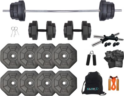 STARX 16 kg 16Kg Hexa PVC weight with 5 Ft Straight Rod and Accessories Home Gym Combo