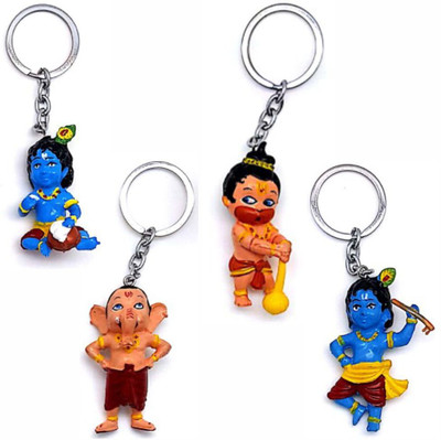 BLESSINGS Set Of 4 Bal Ganesh Krishna Hanuman Key Chain