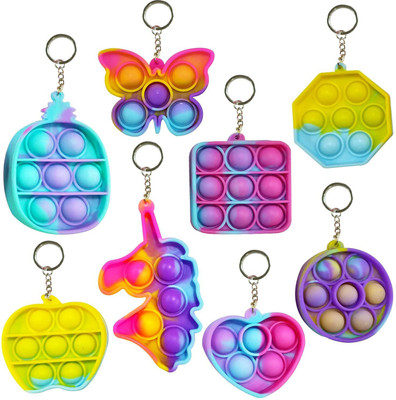 HappyBive Pop It Key chain Rainbow Fidget Bubble Popping Sensory Toy (Pack of 6) Key Chain