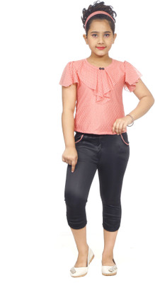 Style Junction Girls Party(Festive) Top Capri(Multicolor)