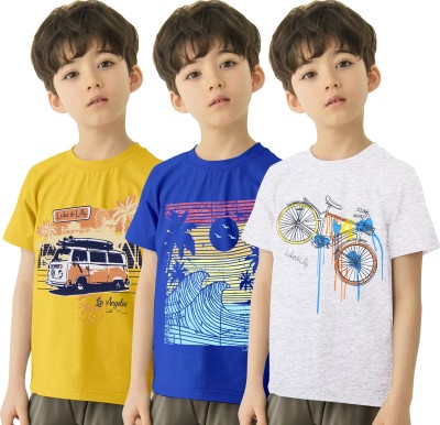 Luke and Lilly Boys Printed Pure Cotton T Shirt(Multicolor, Pack of 3)