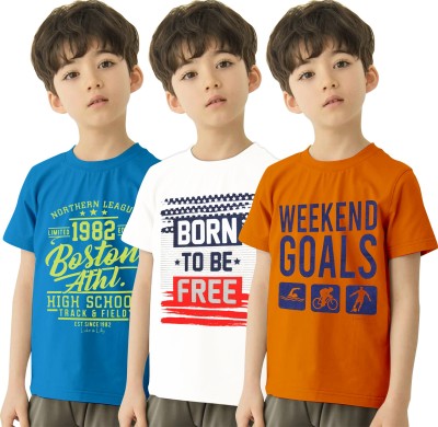 Luke and Lilly Boys Printed Pure Cotton T Shirt(Multicolor, Pack of 3)