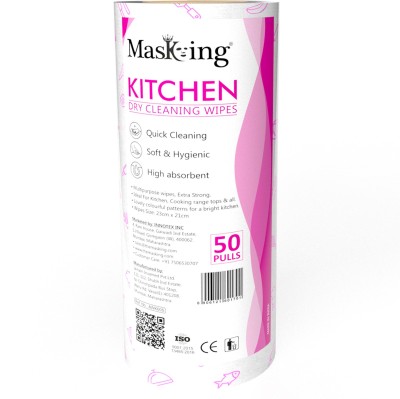 MasKing Kitchen Dry Cleaning Wipes, Tissue Roll Multipurpose use in Pack of 1, P(1 Ply, 50 Sheets)