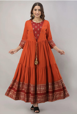 SNM FASHIONS Women Embroidered Anarkali Kurta(Orange)