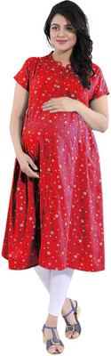 SAGA Women Printed Flared Kurta(Pink)