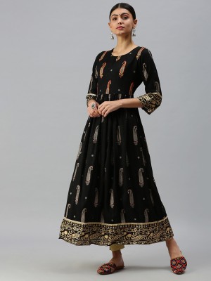 Showoff Women Printed Anarkali Kurta(Black)