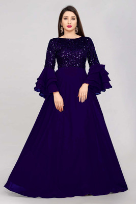 luckey corporation Women Solid Anarkali Kurta(Purple)