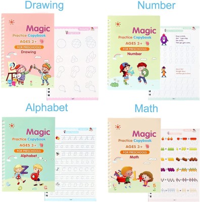 Sank Magic Practice Copybook, Number Tracing Book For Preschoolers With Pen, Magic Calligraphy Copybook Set Practical Reusable Writing Tool Simple Hand Lettering (4 Books + 1 Pen + 5 Refill)(Spiral, Others, Generic)