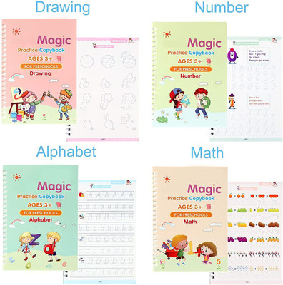 Sank Magic Practice Copybook, Number Tracing Book For Preschoolers With Pen, Magic Calligraphy Copybook Set Practical Reusable Writing Tool Simple Hand Lettering (4 Books + 1 Pen + 5 Refill)(Spiral, Others, Generic)