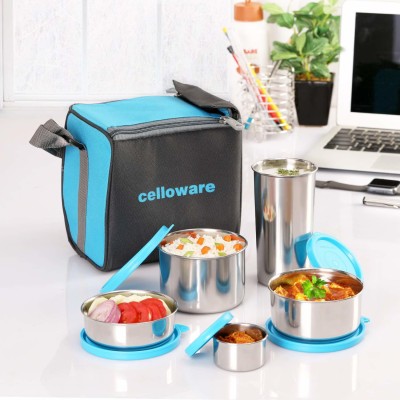 cello Steelox Lunch Box Combo - 225ml, 375ml, 550ml, 375ml Tumbler 5 Containers Lunch Box(550 ml, Thermoware)
