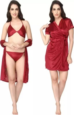 GOODNIGHT GLAM Women Nighty Set(Maroon)