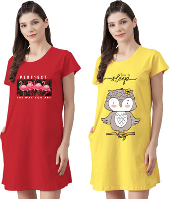 Fflirtygo Women Nighty(Yellow, Red)