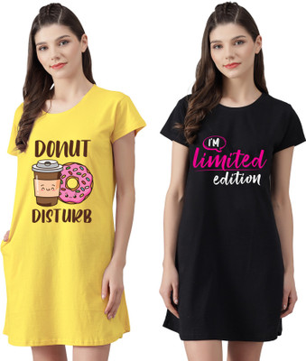 Fflirtygo Women Nighty Set(Black, Yellow)