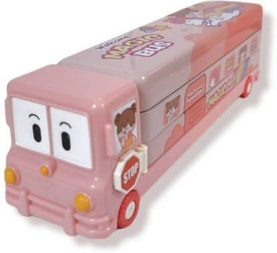 DhyeyCollection Magic Bus Printed School Bus with Moving Tyres & Integrated Sharpener 1 Art Metal Pencil Box(Set of 1, Pink)