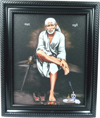 om sai toys SHIRDI SAI BABA SPARKLE PHOTO FRAME Wall Hanging Matte Finish Wooden 8x10 INCH Religious Frame