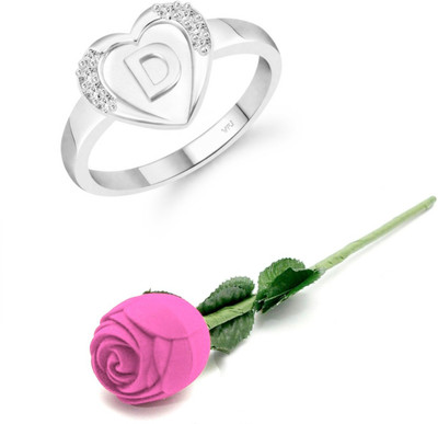 VIGHNAHARTA Valentine Initial '' D '' Letter in heart ring alphabet for women and Girls Alloy, Brass Cubic Zirconia Rhodium Plated Ring