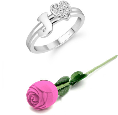 VIGHNAHARTA Valentine Initial '' J '' Letter with heart ring alphabet for women and Girls Alloy, Brass Cubic Zirconia Rhodium Plated Ring