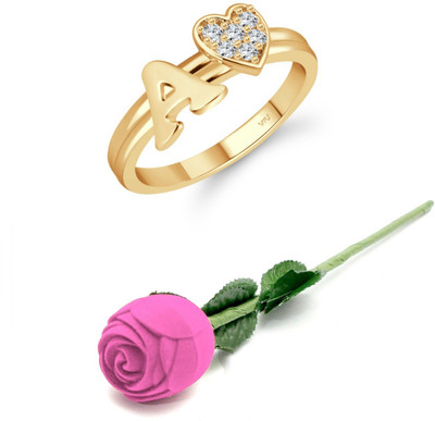 VIGHNAHARTA Valentine Initial '' A'' Letter with heart ring alphabet for women and Girls Alloy, Brass Cubic Zirconia Gold Plated Ring